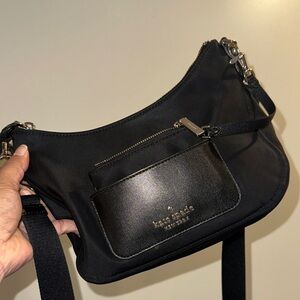 kate spade black nylon and leather crescent shoulder bag